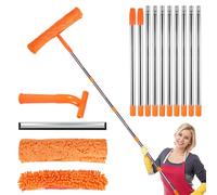 Window Cleaning Kit, 4.3m Long Handle Windscreen Cleaner Tool Extendable Window Cleaning Pole with Squeegee and Microfiber Cloth, Windows Cleaning Equipment for High Wall Car Shower Glass Mirror