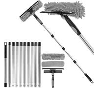 Window Cleaning Kit, Professional Window Cleaning Equipment, Telescopic Extendable Window Cleaner Equipment Glass Cleaning 4.5m Squeegee with Bendable Head and Aluminium Pole for High Windows