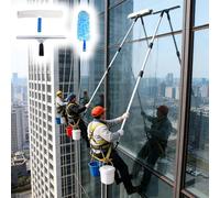 Window Cleaning Kit - Telescopic Equipment with Microfiber Cloths & Squeegee for Glass, Mirrors, Smooth Walls, and Porch Ceilings