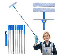 Window Cleaning Pole Squeegee Kit - 3m Window Cleaning Equipment Cleaner Tool with Long Handle Glass Cleaning Tools with Silicone Squeegee Microfiber Scrubber, for Shower Glass Mirror Door Car