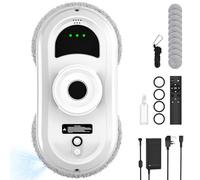 Window Cleaning Robot, 5600Pa Automatic Glass Cleaner with Smart Navigation & Safety System, Edge Detection, Remote Control Robot Window Cleaner for High Windows, Includes 10 Cloths