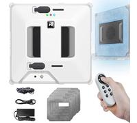 Window Cleaning Robot Cleaner- Double Water Spray | Square 3000pa Glass Mirror Machine W/Remote Control/Dry&Wet Wipe/4 Cloth/3 Modes/Power Failure Protection,White