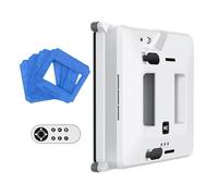 Window Cleaning Robot, Dual Water Spray Dual Water Tank, 3000 Pa Suction, Edge And Obstacle Detection, with Remote Control, Safety Rope, 4 Cleaning Cloths, for Glass, Ceramic Tiles,White