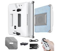 Window Cleaning Robot With Dual Water Spray, Square Glass Cleaner-Remote Control/Dry&Wet Rubbing/4 Cloth, Smart Vacuum For Interior/Exterior Highrise s,White