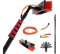 Window Cleaning Rod, 3.6-12 M Water Fed Telescopic,Brush.Water/Hose Delivery Pole, Window Cleaning Brush Unit Telescopic Window Cleaning Kit, 30FT/9m,35cmbrushhead-7.2M/2