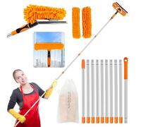 Window Cleaning Tools Window Squeegee: 4.5M 2 in 1 Double-Sided Professional Cleaner Window Washing Kit with Extension Pole Duster for High Ceilings Microfiber Scrubber for Indoor Outdoor High Glass