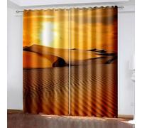 Window Curtain Blackout, Polyester Fabric Sunset and Desert Blackout Curtain for Bedroom Room Darkening, Orange Brown, 2 Panels W84 x L54"