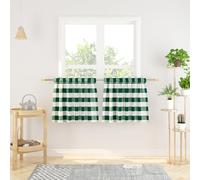 Window Curtain Valances 16 inches Long 2 Panels Buffalo Check Small Mini Short Half Window Curtain Cafe Bathroom Rod Pocket Classic Country Farmhouse Kitchen Tier Curtains - Dark Green & White