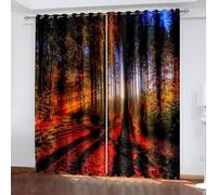 Window Curtains Boho, Window Blackout Curtains Black Orange Red Autumn Landscape Polyester 2 Panels 108x96inch
