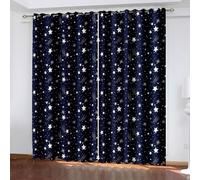 Window Curtains, Curtains 54 Inch Length 2 Panels Set Starry Star Polyester Navy Blue White Drapes Blackout for Living Room 2 Panels 38W x 54L Inch