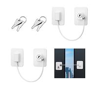 Window Door Lock,2 PCS Adhesive Cable Restrictor with Keys Baby Child Safety Locks Anti-Theft Security Lock Protection Lock Buckle Cable Catch Wire for Window Refrigerator Cabinet Drawer（White）