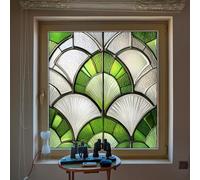 Window Film Privacy 100Cm X 100Cm Green Geometry Privacy Film for Glass Windows,One Way Stained Glass Blackout Window Film,Opaque Window Tint,Bathroom Window Cover Self Adhesive Patterned