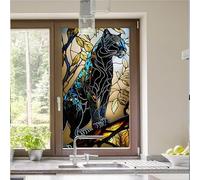 Window Film Privacy 40X 120Cm Black Leopard Blackout Window Film Patterned No Glue Static, Self Adhesive,for Bathroom Kitchen Rental Apartment, Window Cover Anti-Uv