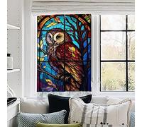Window Film Privacy 40x60Cm Wide Owl One Way Stained Glass Blackout,Opaque Window Tint,Bathroom Window Cover Self Adhesive Patterned