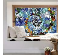 Window Film Privacy 45x100cm Blue Geometry Privacy Film for Glass Windows,Blackout Window Film Self-Adhesive,Opaque Window Film,Window Film for Bathroom,Static Outdoor Window Film