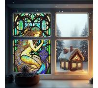 Window Film Privacy 50 X90Cm Mermaid Privacy Film for Glass Windows,One Way Stained Glass Blackout,Opaque Tint,Bathroom Cover Self Adhesive Patterned