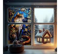 Window Film Privacy 70x120Cm Wide Animal Cat Blackout Patterned No Glue Static,Self Adhesive,for Bathroom Kitchen Rental Apartment, Window Cover Anti-Uv