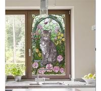 Window Film Privacy 70x120Cm Wide Grey Cat Blackout Patterned No Glue Static,Self Adhesive,for Bathroom Kitchen Rental Apartment, Window Cover Anti-Uv