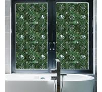 Window Film Privacy Dark Green Flower Frosted Window Film Stained Glass Window Film Window Stickers Opaque Window Film Bathroom Office Privacy Film for Glass Windows 1P/45x100 cm