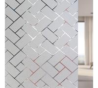 Window Film Privacy Frosted 40 x 1000 cm Static Cling, No Glue Opaque Window Film Anti-Uv Frosted Privacy Sticker No Glue Glass for Office Bathroom Home, Oblique Grid