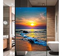 Window Film Privacy Frosted Beach Seascape Static Cling Window Stickers No Glue Window Clings UV Blocking Heat Control Window Coverings for Home/Office 34.64"x47.24"(88x120cm)