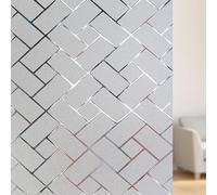 Window Film Privacy Frosted Glass 110 x 1000 cm Self Adhesive Static Cling Removable Without Glue Or Residue Privacy Film for Glass Windows for Home Bathroom Bedroom Office, Oblique Grid