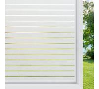 rabbitgoo Window Film Privacy Film for Glass Windows Static Cling 90 x 200 cm, Frosted Privacy Sticker No Glue Glass Coverings Opaque UV Protection White Stripe for Office Living Room Kitchen