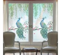 Window Film Privacy Green Blue Peacock Privacy Film for Glass Windows Opaque Window Film Stained Glass Window Film for Bathroom Home Office Window Stickers Frosted Window Film 2Pcs (60x116 cm)