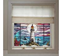 Window Film Privacy Lighthouse Blue Red Frosted Privacy Film for Glass Windows Removable Opaque Static Cling Self Adhesive Window Films Covering for Home Bathroom 45x90cm/1 Pcs