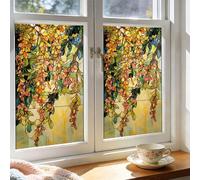 Window Film Privacy Orange Yellow Flowers Privacy Film for Glass Windows Static Cling Removable Vinyl Covering for Bathroom Kitchen Office Opaque Window Stickers for Glass 45x100 CM/ 1 Roll