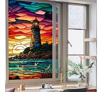 Window Film Privacy Orange Yellow Lighthouse Privacy Film for Glass Windows Frosted Window Film Stained Glass Window Film Window Stickers Window Privacy Film Bathroom Living Room 45x100cm