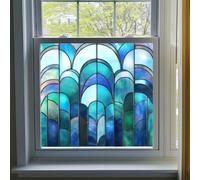 Window Film Privacy Purple Blue Geometry Static Screen Self Adhesive No-Glue Frosted Anti Glare Stained Glass Blackout for Bathroom Home Office 50x50cm