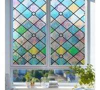 Window Film Privacy Rainbow Window Film Window, Geometry Decorative Window Films Non-Adhesive Stickers for Glass Privacy, Static Cling Glass Stickers for Bathroom Bedroom (Multicolor, 40 x 200 cm)