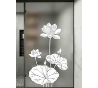 Window Film Privacy White Lotus Leaf Glass Frosted Privacy Film For Glass Windows Static Cling No Glue Window Films Covering Self Adhesive Anti Uv For Office Bathroom Home 40x100cm/1pcs