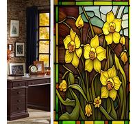 Window Film Privacy Yellow Brown Flowers Privacy Film for Glass Windows Frosted Window Film Stained Glass Window Film Window Stickers Window Privacy Film Bathroom Living Room 60x100cm