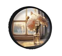 Window Flower Spare Tire Cover PVC Leather Spare Wheel Cover Dustproof Waterproof Jeep Tire Cover for 32inch Camper, RV Trailer, Truck, SUV Fit Diameter 28-34 Inch