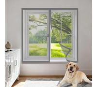 Window Fly Screen 110 x 90 cm with Selfadhesive Adjustable DIY Window Fly Screen Excellent Ventilation While Blocking Bugs for Living Room Bedroom Offfice, Grey