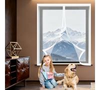 Window Fly Screen 115 x 125 cm with Selfadhesive Magnetic Window Fly Screens Custom Size for Bedroom, Living Room, Kitchen Patio, White