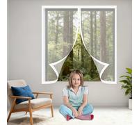 Window Fly Screen 130 x 120 cm Keep Fly Mosquito Out Selfadhesive Window Guard Screen Custom Size for Bedroom, Living Room, Kitchen Patio, White