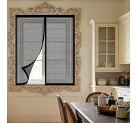 Window Fly Screen 170 x 145 cm Selfadhesive Tape DIY Fly Screen for Windows Fine Mesh Design Prevents Tiny Insects from Entering for Living Room Bedroom Offfice, Black
