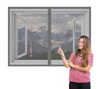 Window Fly Screen 175 x 140 cm with Selfadhesive Window Fly Net Easy Install for Living Room Bedroom Offfice, Grey
