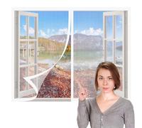 Window Fly Screen 70 x 130 cm with Selfadhesive Bug Net for Windows Without Drilling Or Screwing with Self Adhesive Tape for Living Room Bedroom Offfice, White
