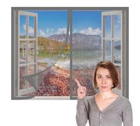 Window Fly Screen 70 x 130 cm with Selfadhesive Bug Net for Windows Without Drilling Or Screwing with Self Adhesive Tape for Living Room Bedroom Offfice, Grey