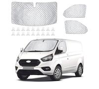 Window Front Screen Cover for Ford Transit Custom 2012-2024, 3Pcs Silver Internal Thermal Blind Set with Black Back, Foldable Waterproof UV-Proof Blackout Windscreen Wrap Cover