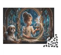 Window Girl 1000 Pcs Recycled Cardboard Genie Lamp DIY Jigsaw Puzzle Genie Lamp Gift Cognitive Stimulation Group Activity Home Decor 38x26cm/1000pcs