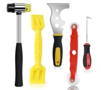 Window Glazing Tool Kit, 5Pcs Glazing Tools with Multi-Functions Rubber Hammer, Red Window Roller, 13-in-1 Steel Scraper, Rubber Strip Shovel and Pick Hook,for Window Door Screen Repair & Installation