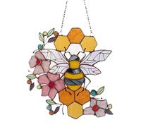 Window Hangings Stained Glass Window Hangings Panel Stained Bee Suncatchers for Windows Home Wall Hanging Ornaments Decor Bumblebee Art Decoration Stained Glass Outdoor Decor Decoration Art Pendant