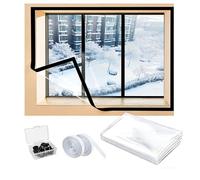 Window Insulation for Winter - Fits Sliding Door French Door, Clear Windows Plastic for Winterizing, Adjustable Heat Shrink Large Window Film with Hook & Loop Tape(Black,W66cm X H71cm)