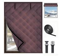 Window Insulation Kit Max 90 120 160 180cm, Thermal Window Insulation Cover for Winterizing, Insulated Thickened Heavy Cotton Curtain with Buckles for Home Attic RV(Brown,70x200cm)