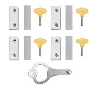 Window Locks Window Stopper Security Lock Set 4PCS Aluminum Sliding Window Lock with Vertical Key for Enhanced Home Security Kids Safety Silver